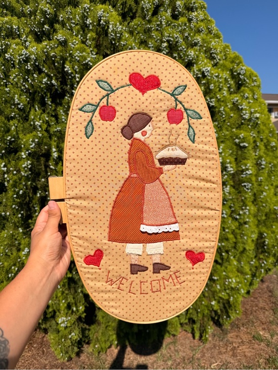 Vintage Other - Vintage Handmade Welcome Wall Hanging Pie Lady Embroidered Cottagecore Decor
